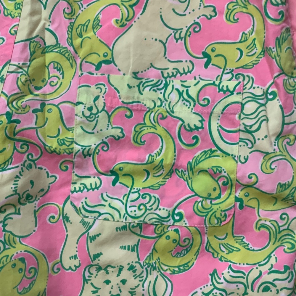 Lilly Pulitzer Vibrant Pink and Green Lion and Fish Overalls Size 6 - Picture 11 of 13